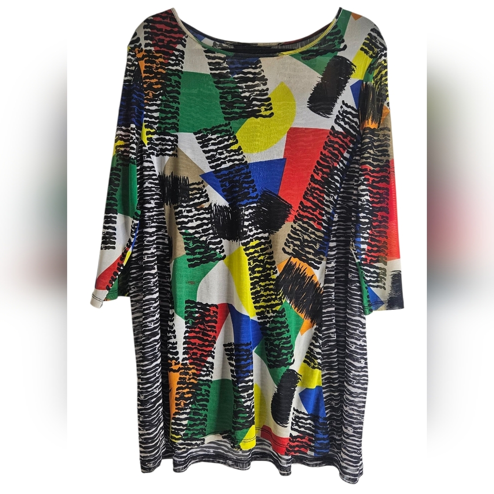 Ali Miles Sz LX Multicolor Wearable Art to Wear Abstract Blouse Shirt Top